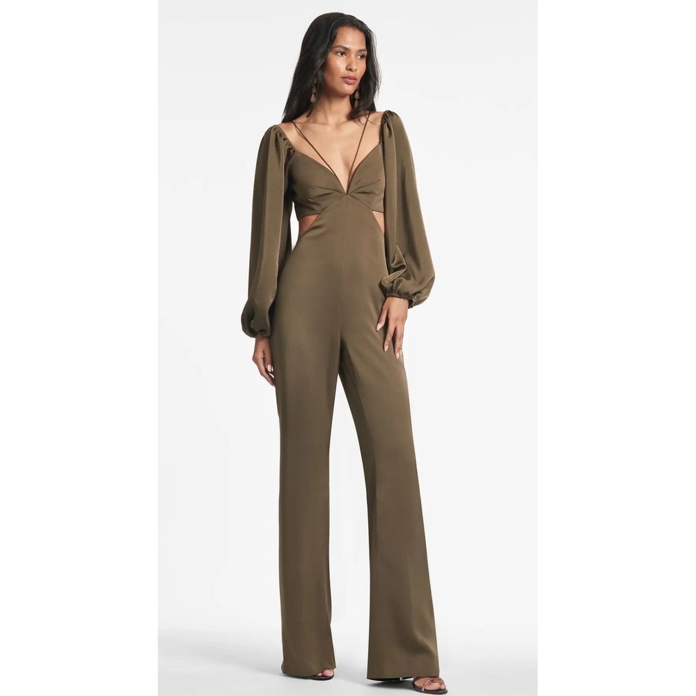 Sachin‎ & Babi Bruni Cutout Satin Crepe Jumpsuit Olive Size 8  NWT
